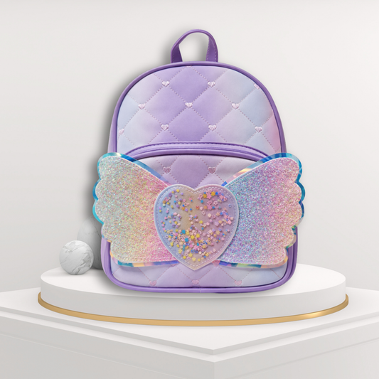 Girls School Backpack with Glitter Wings and Heart Design