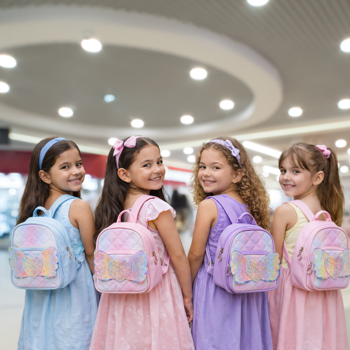 Girls School Backpack with Glitter Wings and Heart Design