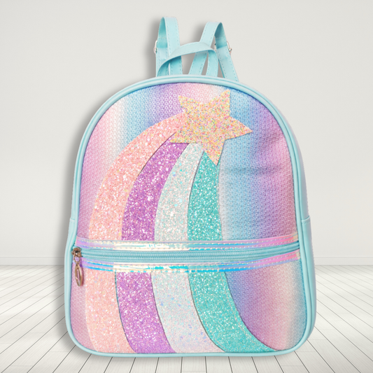 Girls Glitter Rainbow Backpack | Sparkle Star School Bag for Kids 2–12 Years | Lightweight Preschool & Travel Bag with Adjustable Straps