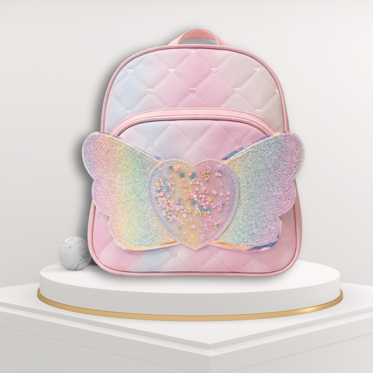 Girls School Backpack with Glitter Wings and Heart Design