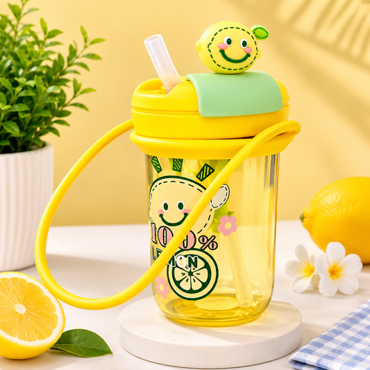 Water Bottle with Straw & Carry Handle, Fruit Infuser Bottle, BPA free 450ml, Silicon Sipper