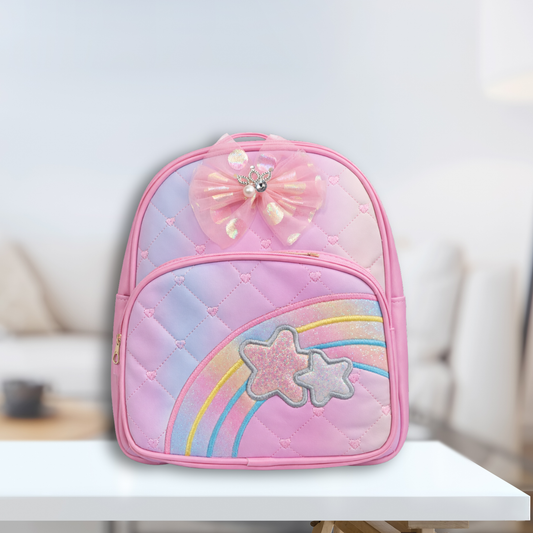 Kids Girls Backpack with Rainbow & Star Design, Quilted School Bag for Girls