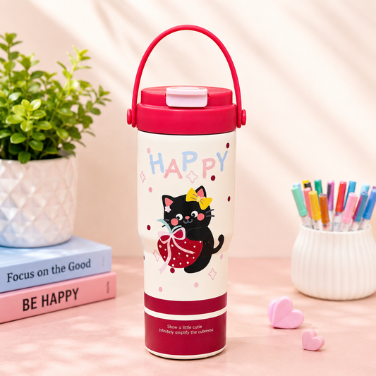 Korean-Style Printed Water Bottle with Carry Handle | Cute Character Design Reusable Drinking Bottle for Home, School, Office & Trave - 750ml