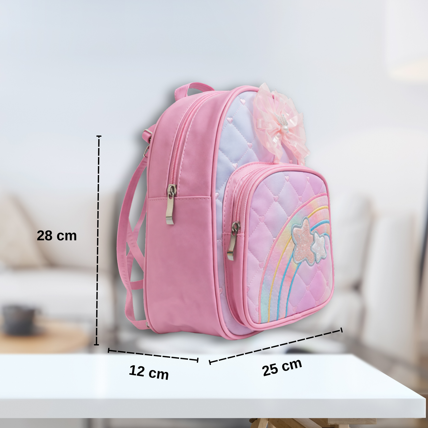 Kids Girls Backpack with Rainbow & Star Design, Quilted School Bag for Girls