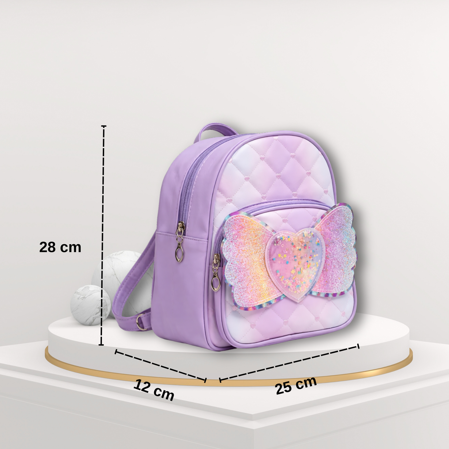 Girls School Backpack with Glitter Wings and Heart Design