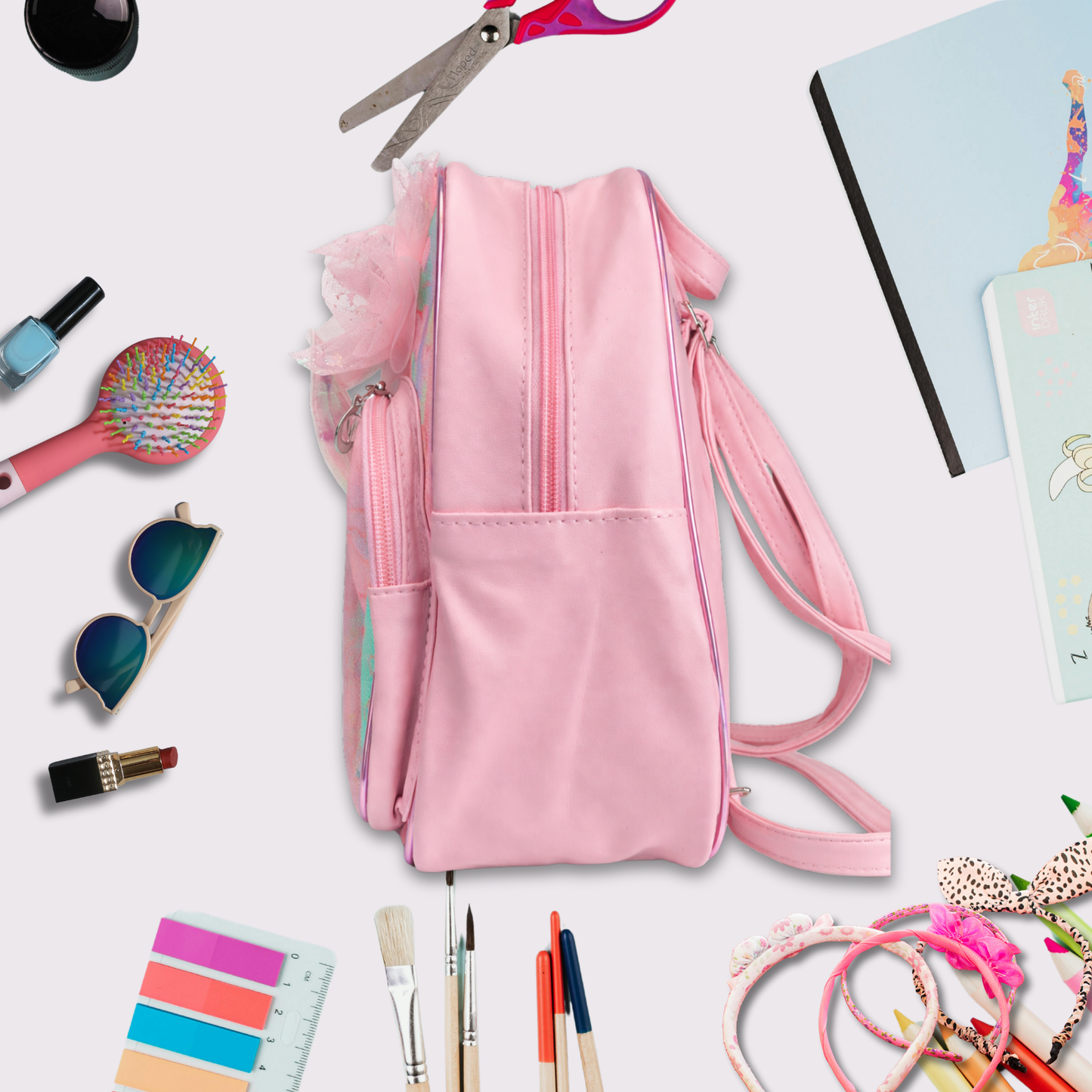 Girls Mermaid Backpack with Bow, Cute Pink School Bag for Kids, Glitter Tail Design, Lightweight Travel & Preschool Bag