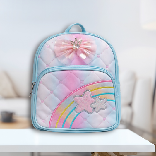 Kids Girls Backpack with Rainbow & Star Design, Quilted School Bag for Girls