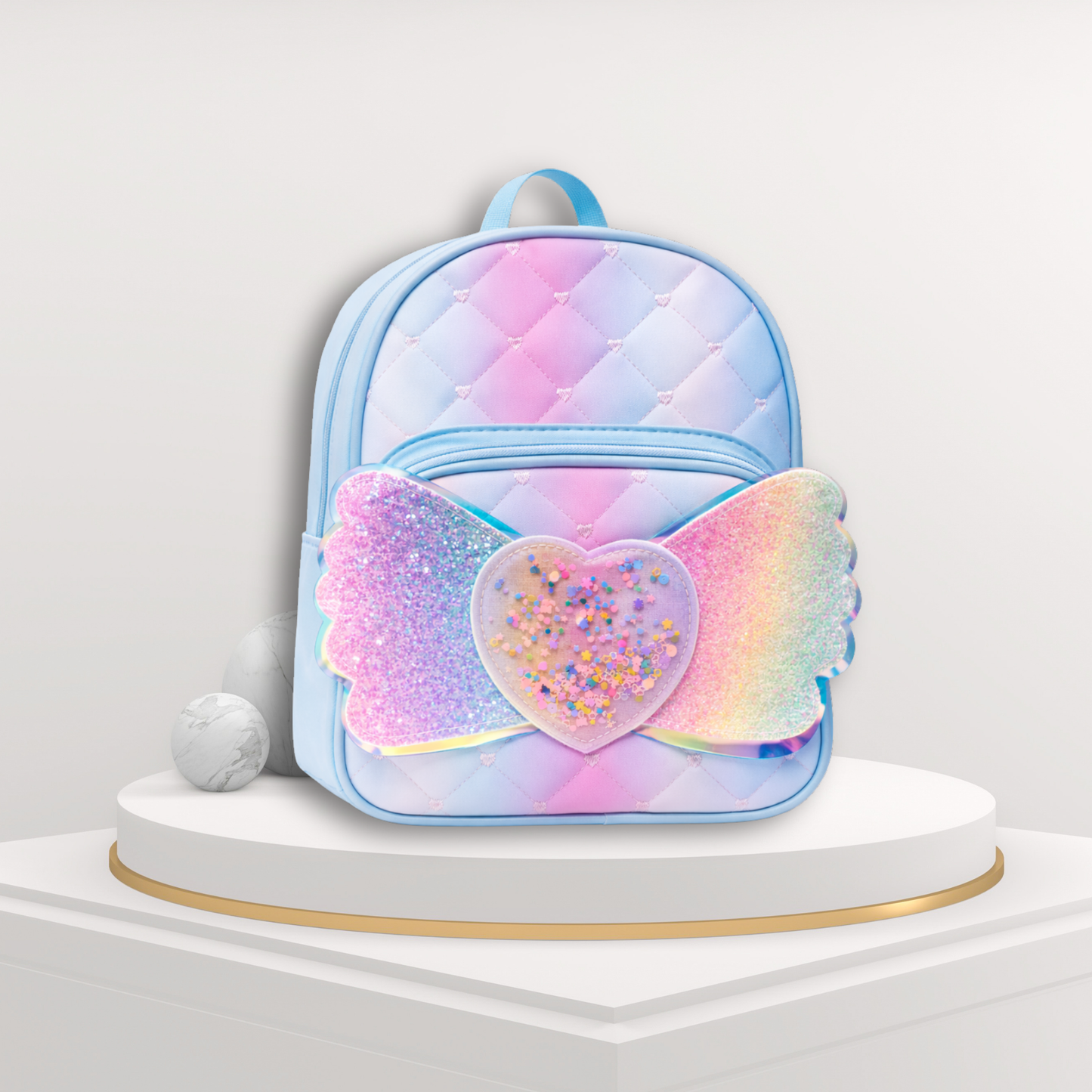 Girls School Backpack with Glitter Wings and Heart Design