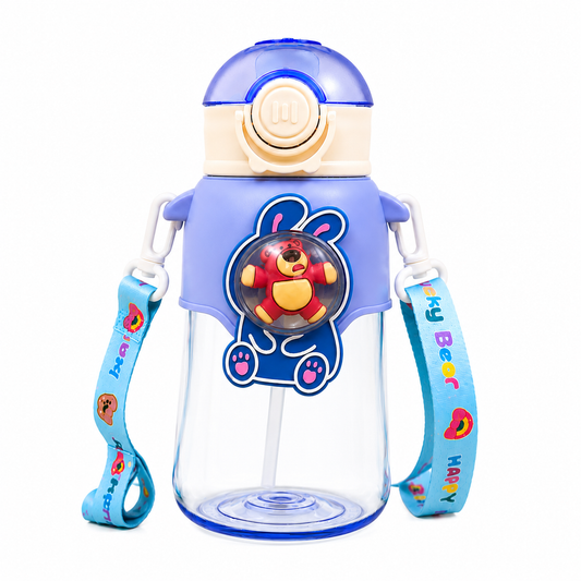 Transparent Bear Character Water Bottle with Carry Strap – Cute Reusable Drinking Bottle - 600ml