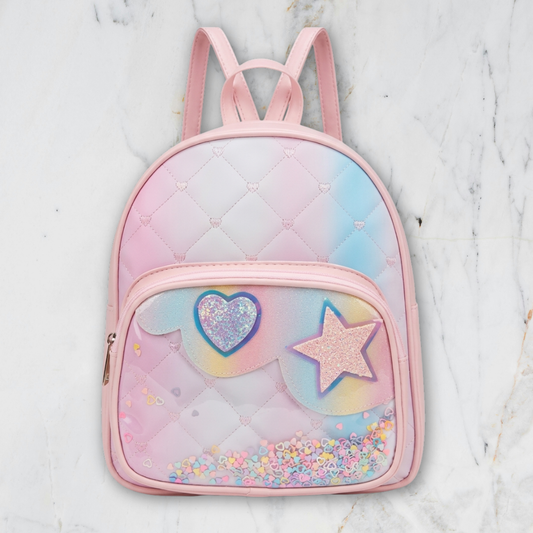 Cute Girls Mini Backpack with Sequin Heart & Star Design | Lightweight School Bag for Kids | Stylish Small Backpack for Girls