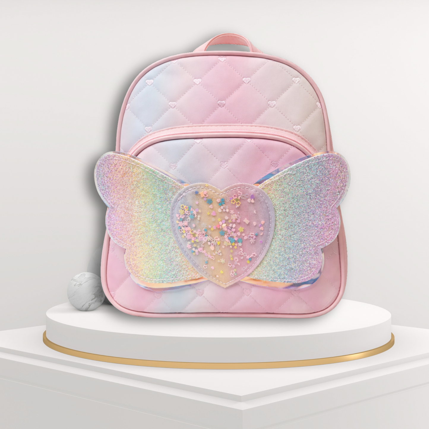 Girls School Backpack with Glitter Wings and Heart Design