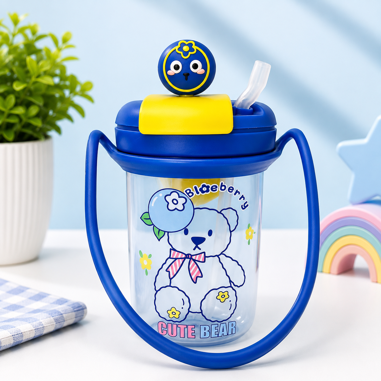 Water Bottle with Straw & Carry Handle, Fruit Infuser Bottle, BPA free 450ml, Silicon Sipper