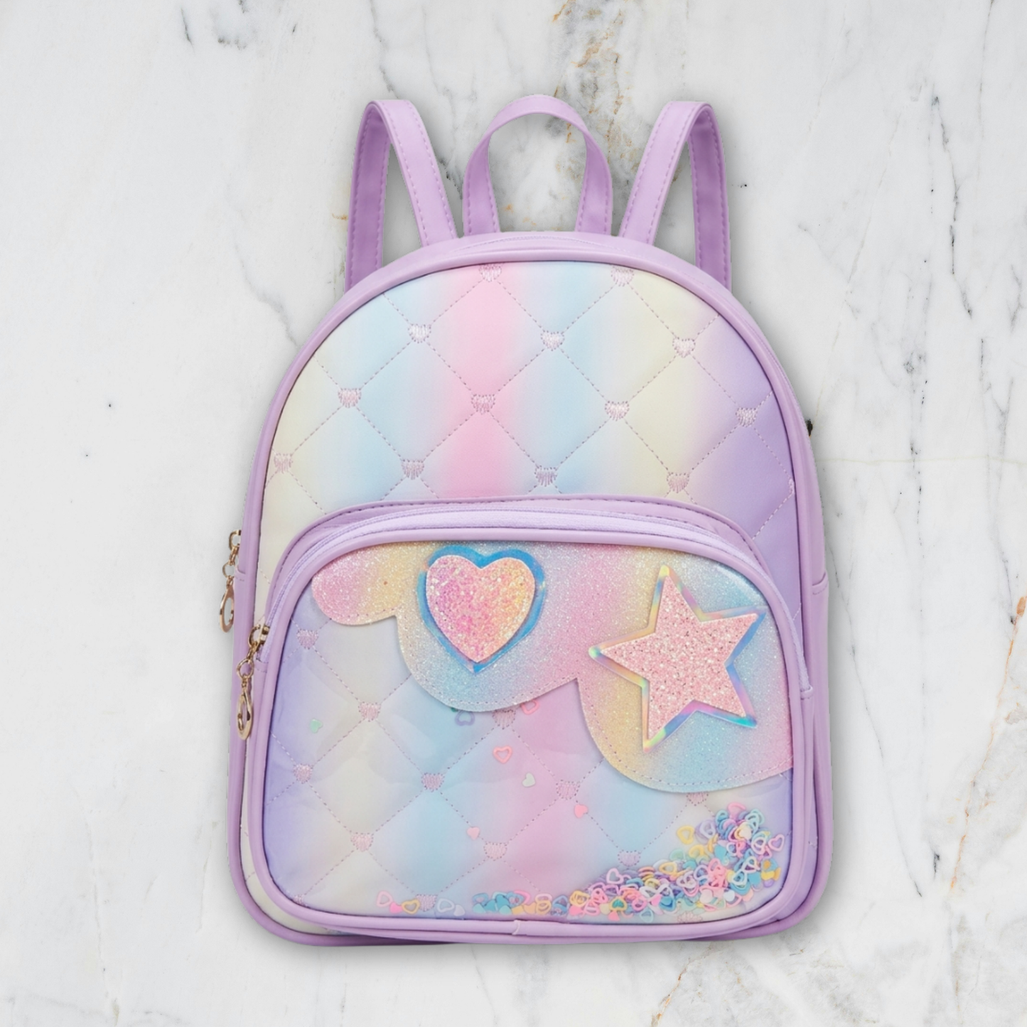 Cute Girls Mini Backpack with Sequin Heart & Star Design | Lightweight School Bag for Kids | Stylish Small Backpack for Girls