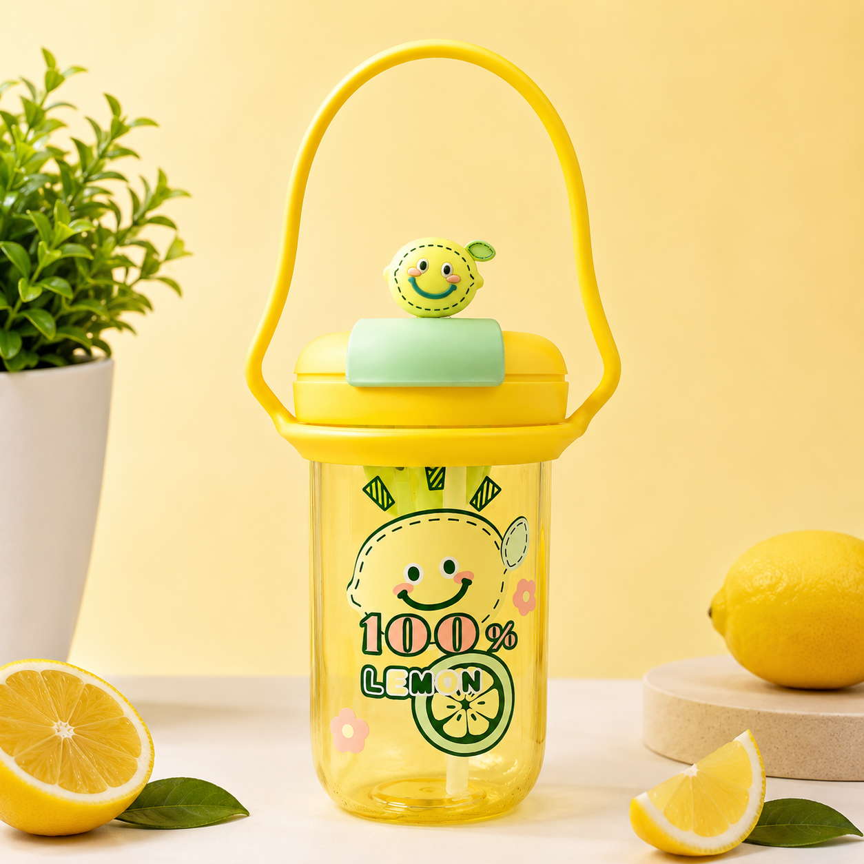 Water Bottle with Straw & Carry Handle, Fruit Infuser Bottle, BPA free 450ml, Silicon Sipper