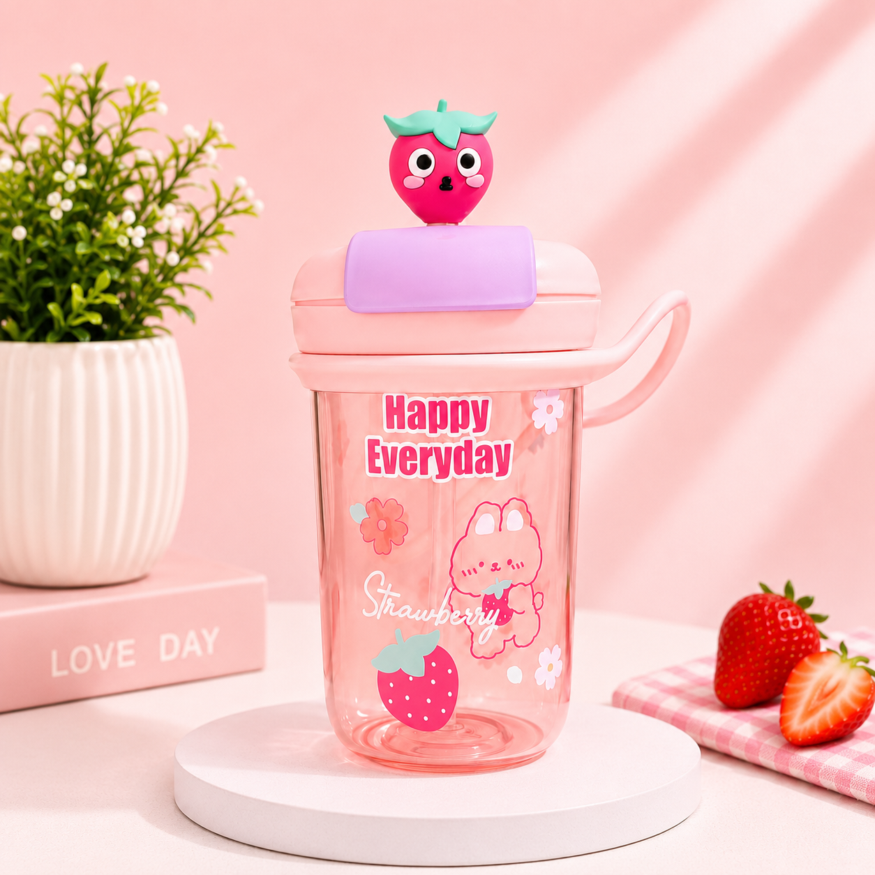 Water Bottle with Straw & Carry Handle, Fruit Infuser Bottle, BPA free 450ml, Silicon Sipper