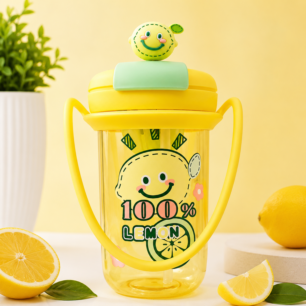 Water Bottle with Straw & Carry Handle, Fruit Infuser Bottle, BPA free 450ml, Silicon Sipper