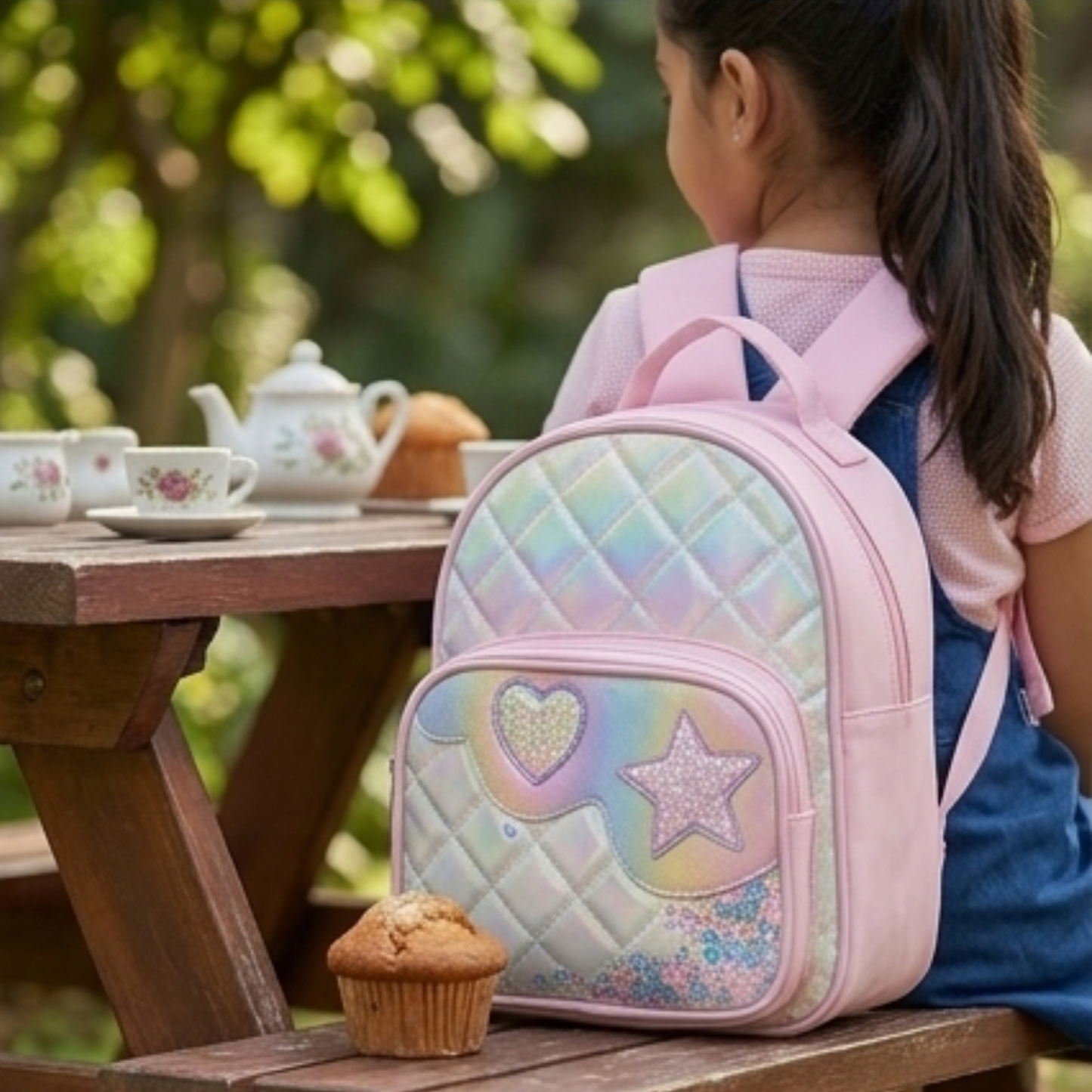 Cute Girls Mini Backpack with Sequin Heart & Star Design | Lightweight School Bag for Kids | Stylish Small Backpack for Girls
