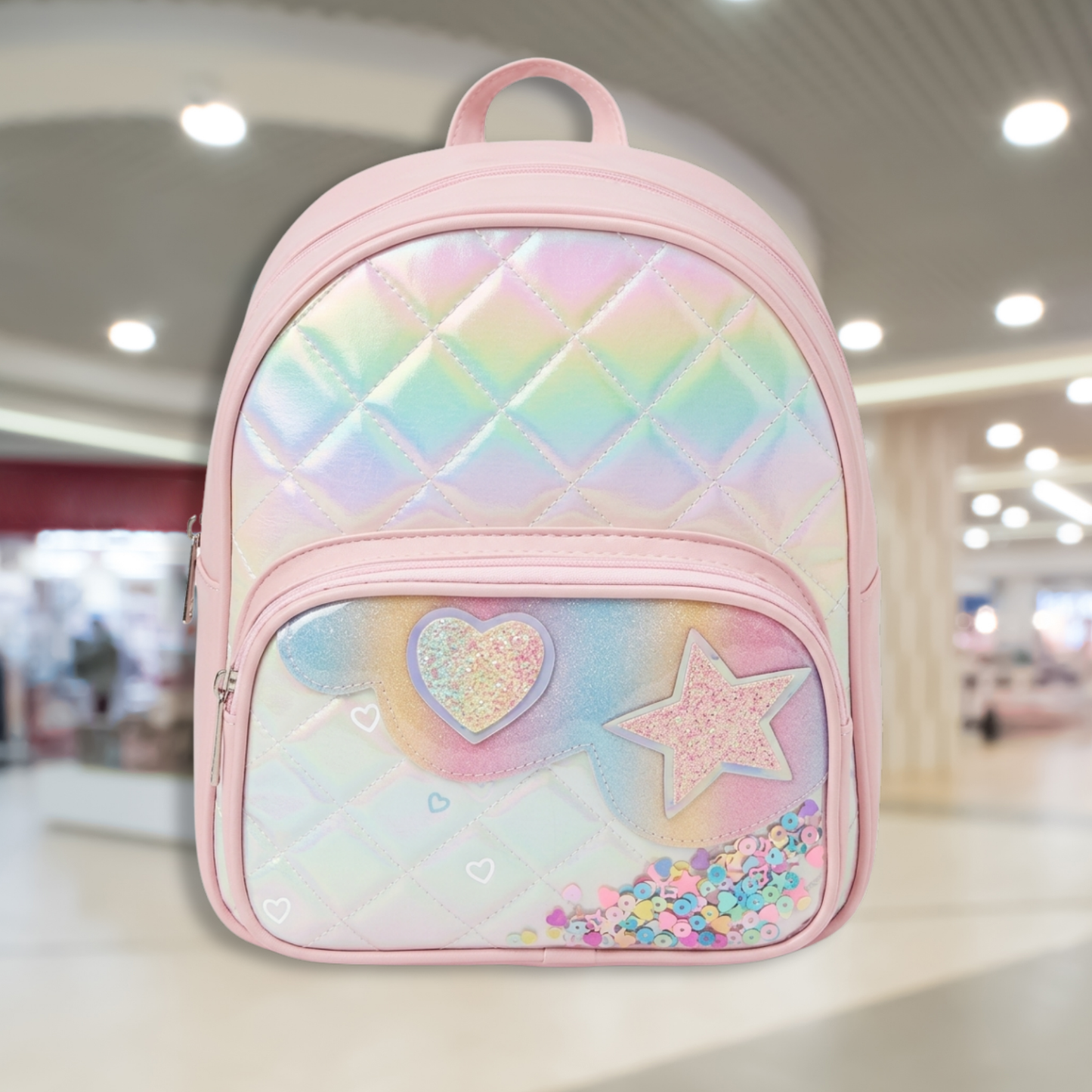 Cute Girls Mini Backpack with Sequin Heart & Star Design | Lightweight School Bag for Kids | Stylish Small Backpack for Girls