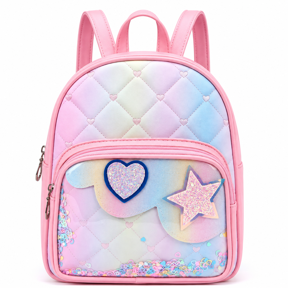 Cute Girls Mini Backpack with Sequin Heart & Star Design | Lightweight School Bag for Kids | Stylish Small Backpack for Girls