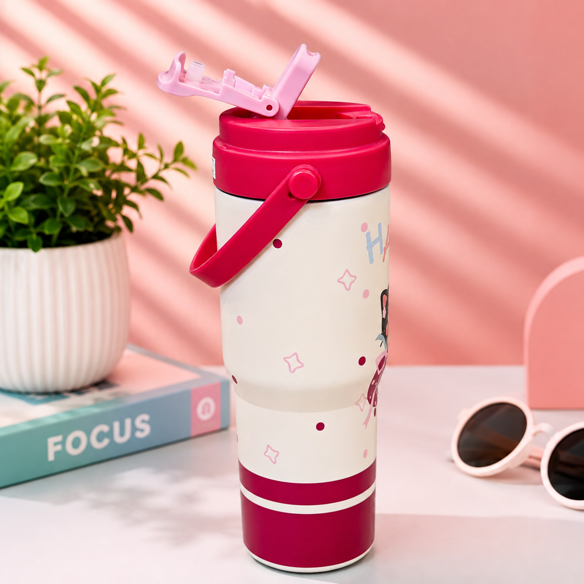 Korean-Style Printed Water Bottle with Carry Handle | Cute Character Design Reusable Drinking Bottle for Home, School, Office & Trave - 750ml