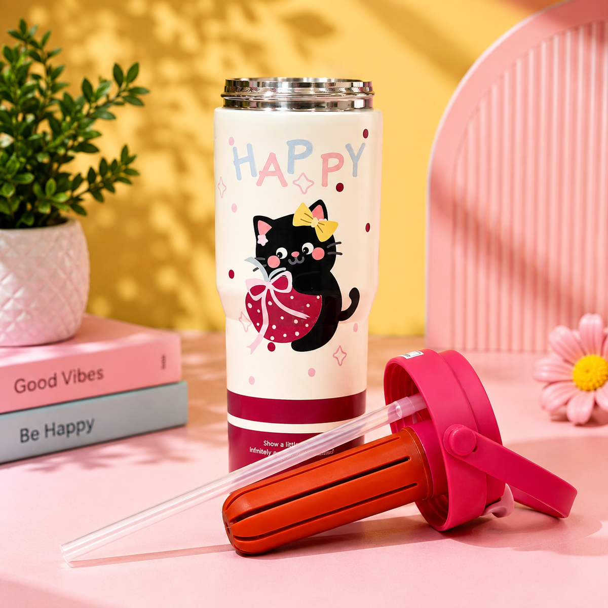 Korean-Style Printed Water Bottle with Carry Handle | Cute Character Design Reusable Drinking Bottle for Home, School, Office & Trave - 750ml