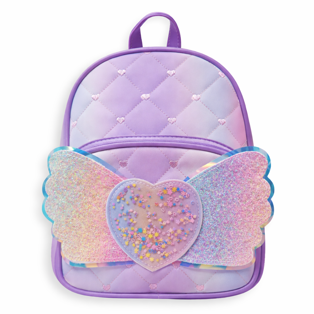 Girls School Backpack with Glitter Wings and Heart Design