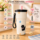 Cute Stainless Steel Water Bottle with Straw Lid & Carry Strap | Reusable Drinking Bottle for Kids, Girls & Adults | Multiple Designs