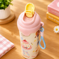 Cute Cartoon Water Bottle with Carrying Strap & Stylish Lid | Reusable Drinking Bottle for All Ages | School, Office, Travel & Daily Use