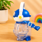Cute Robot Design Water Bottle with Straw & Carry Handle – Reusable Kids Drinking Bottle - 700ml