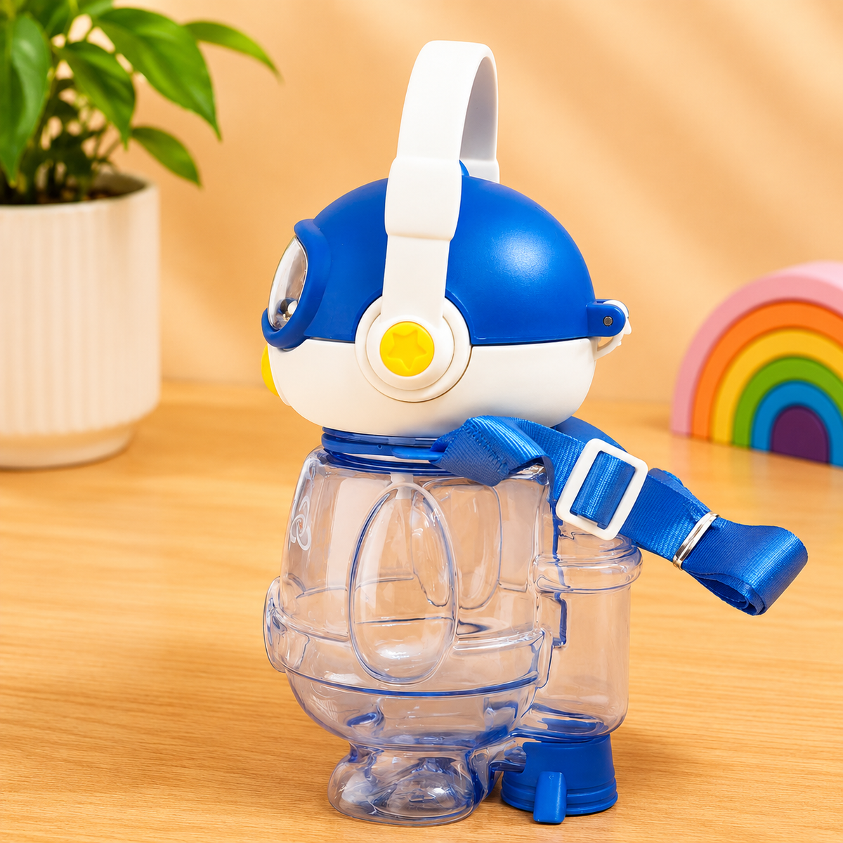 Cute Robot Design Water Bottle with Straw & Carry Handle – Reusable Kids Drinking Bottle - 700ml