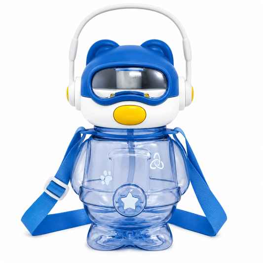 Cute Robot Design Water Bottle with Straw & Carry Handle – Reusable Kids Drinking Bottle - 700ml
