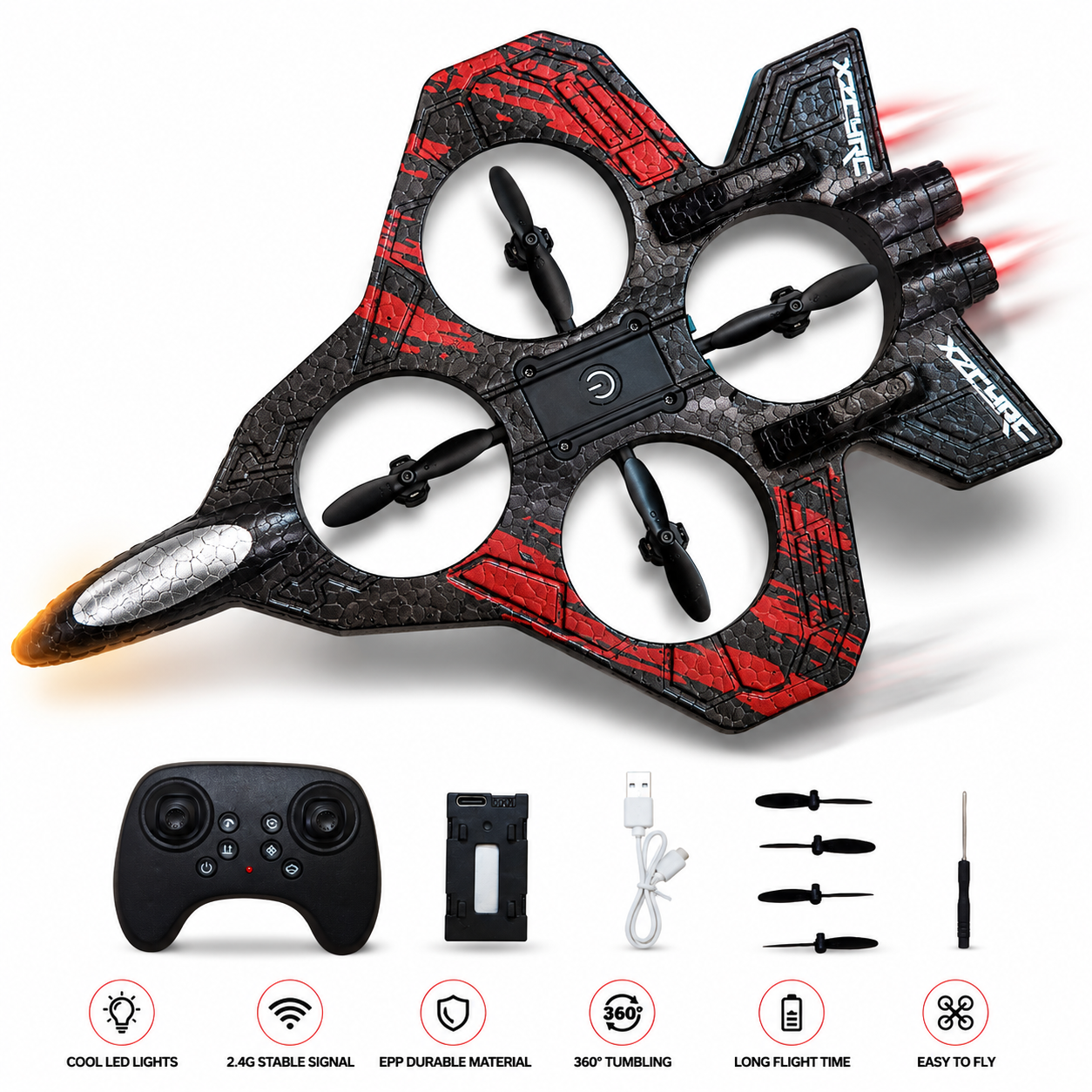RC Jet Airplane for Kids & Adults with Remote Control, 2.4GHz High Speed RC Plane Toy with LED Lights, Easy to Fly Remote Control Jet Plane for Boys Girls Outdoor Flying Toy