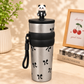 Cute Cartoon Water Bottle with Carrying Strap & Decorative Bear Lid | Reusable Drinking Bottle for All Ages | Stylish Portable Bottle