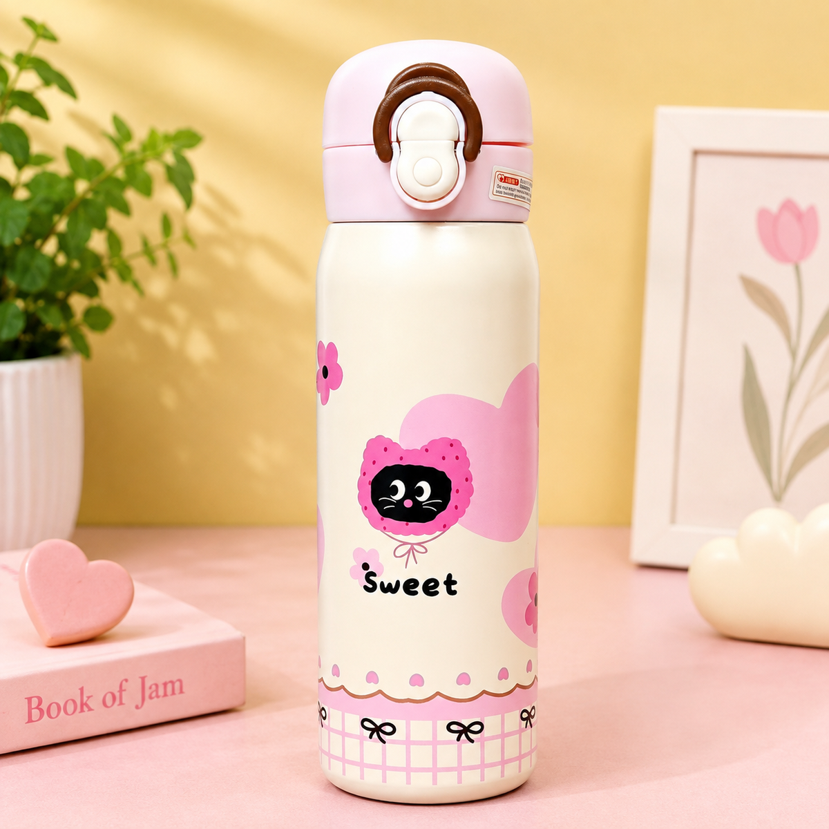 Korean-Inspired Aesthetic Water Bottle with Push-Button Flip Lid | Reusable Everyday Hydration Bottle for All Ages 500ml