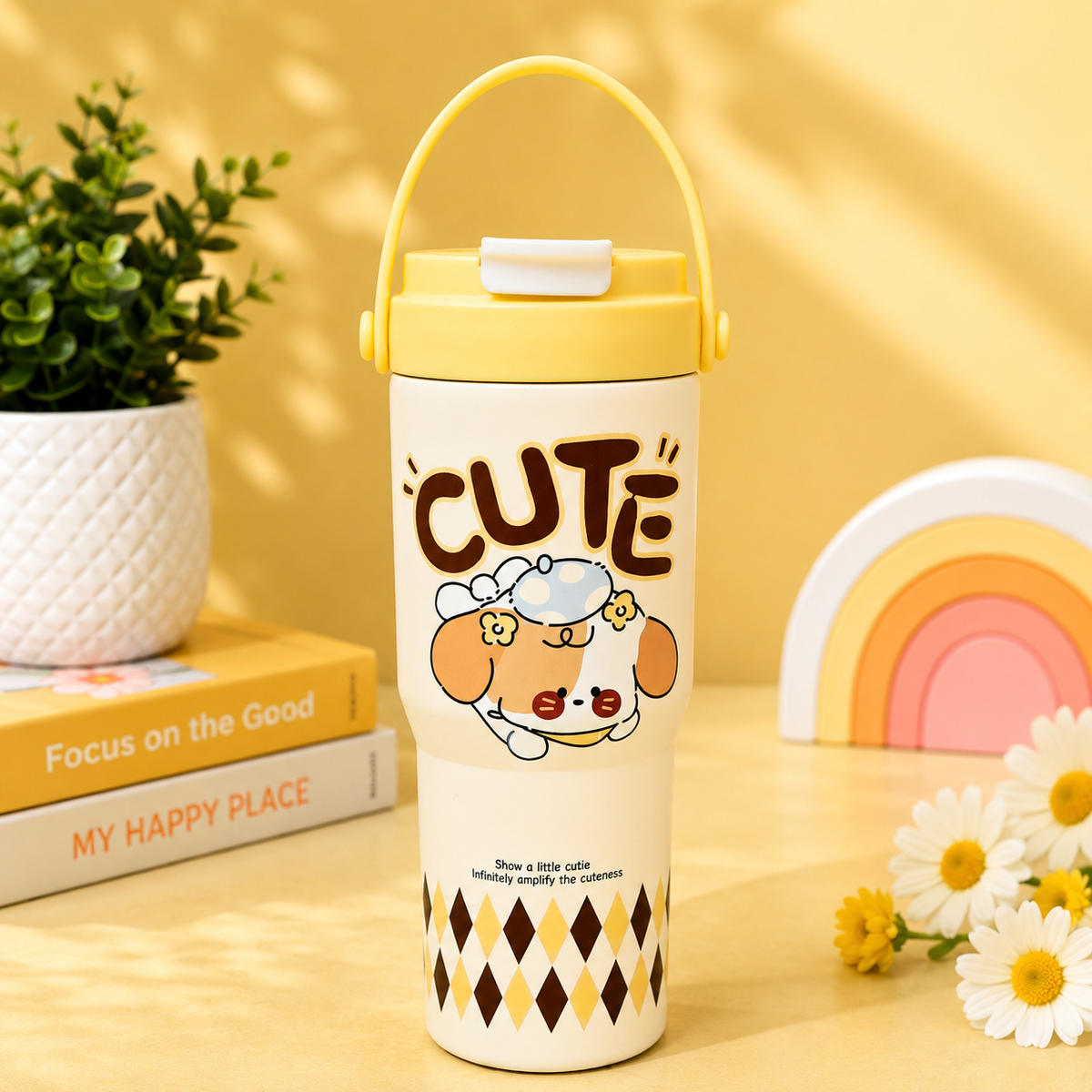 Korean-Style Printed Water Bottle with Carry Handle | Cute Character Design Reusable Drinking Bottle for Home, School, Office & Trave - 750ml
