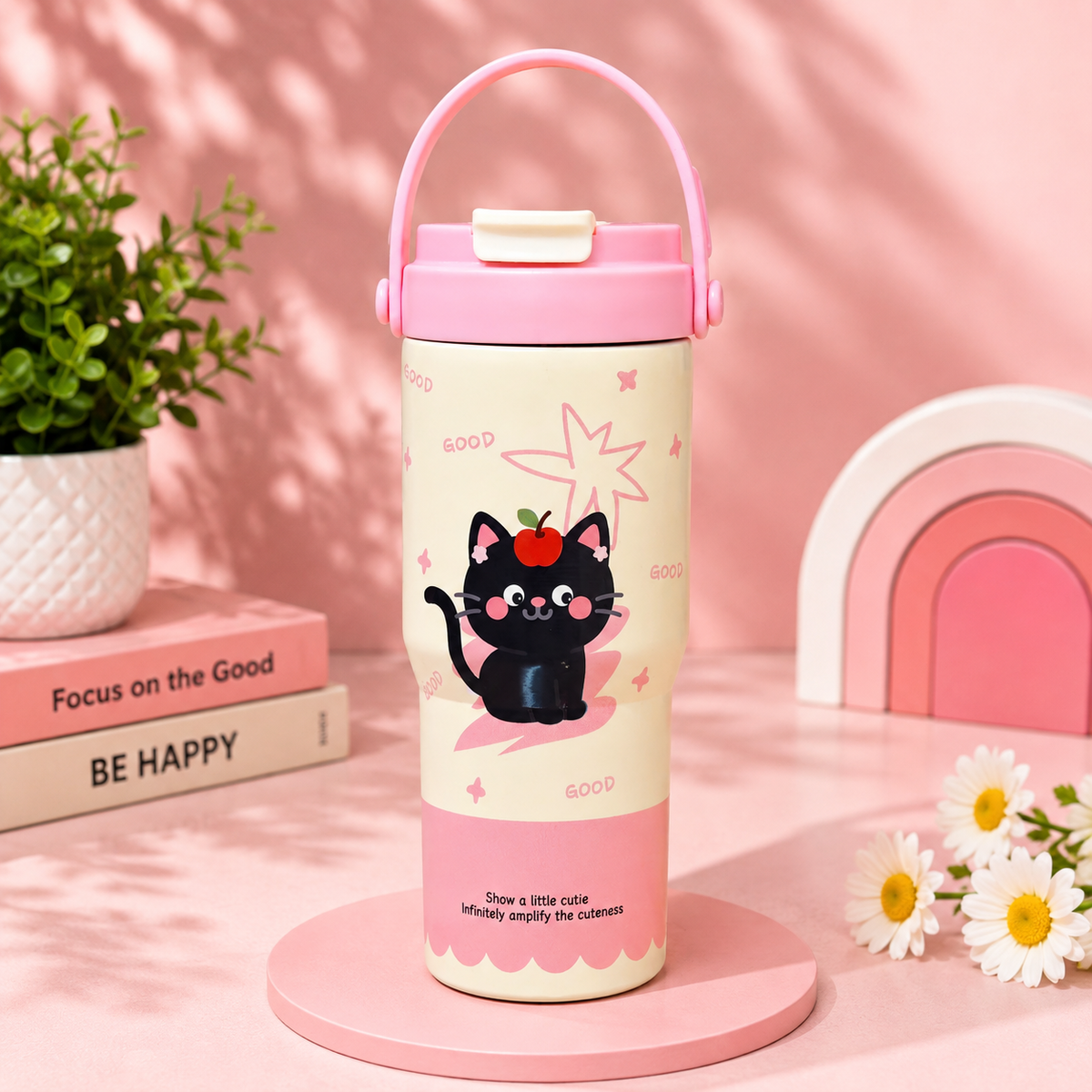 Korean-Style Printed Water Bottle with Carry Handle | Cute Character Design Reusable Drinking Bottle for Home, School, Office & Trave - 750ml