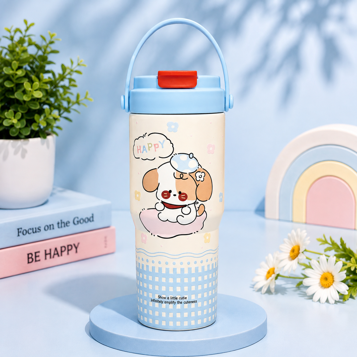 Korean-Style Printed Water Bottle with Carry Handle | Cute Character Design Reusable Drinking Bottle for Home, School, Office & Trave - 750ml