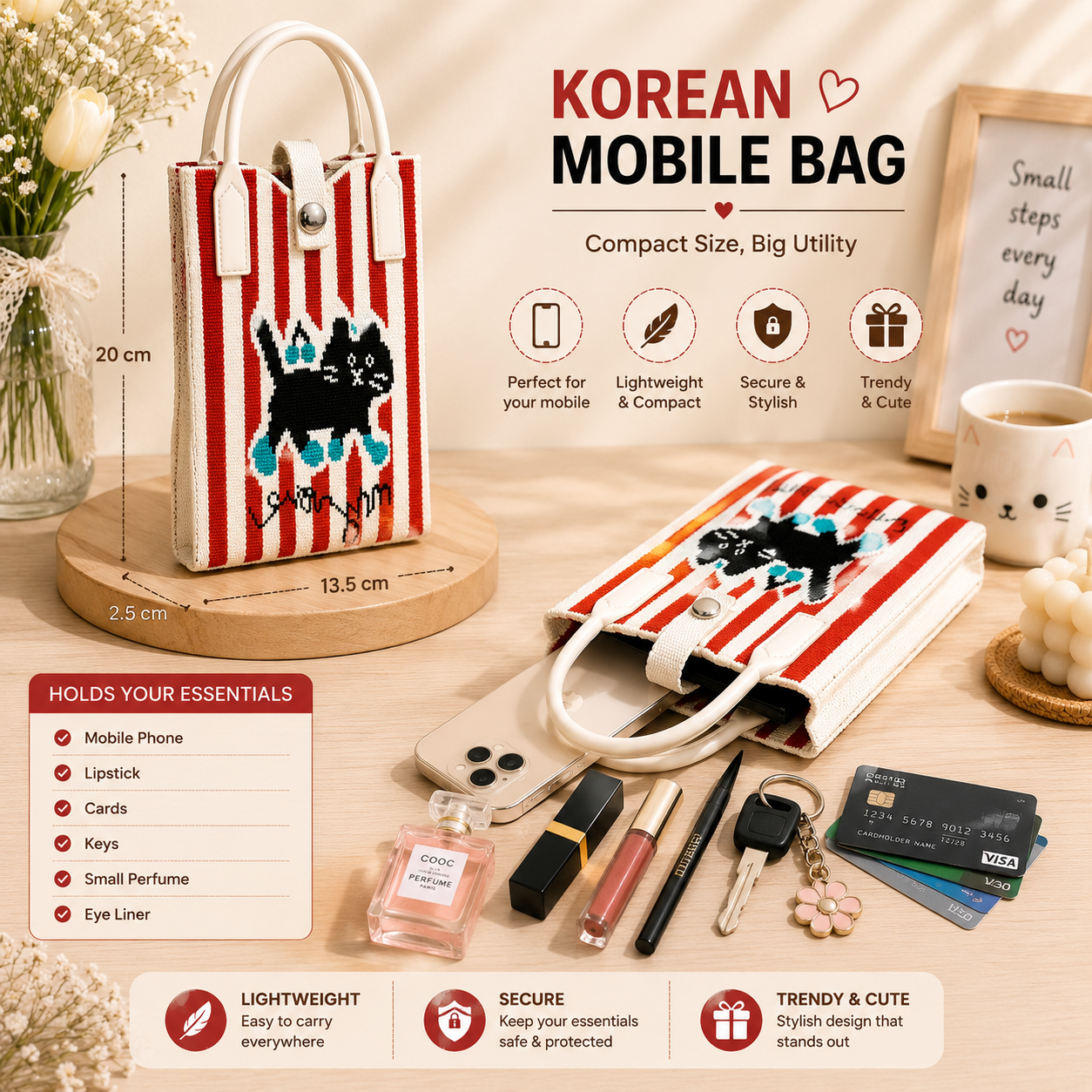 Crossbody Mobile Sling Bag for Women – Cute Utility Bag for Girls & Women, Stylish Phone Pouch with Strap & Silicone Handle, Keychain, Coin, Cosmetics Purse