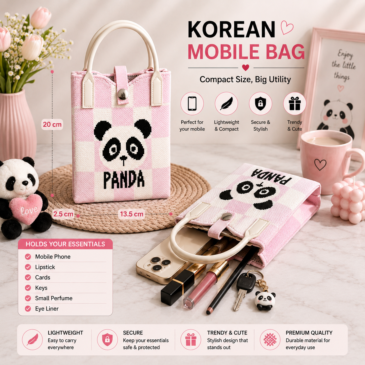 Crossbody Mobile Sling Bag for Women – Cute Utility Bag for Girls & Women, Stylish Phone Pouch with Strap & Silicone Handle, Keychain, Coin, Cosmetics Purse