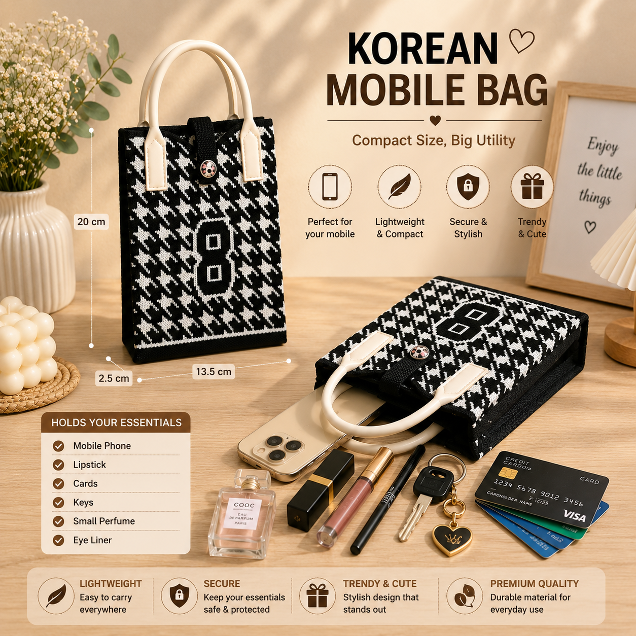 Crossbody Mobile Sling Bag for Women – Cute Utility Bag for Girls & Women, Stylish Phone Pouch with Strap & Silicone Handle, Keychain, Coin, Cosmetics Purse