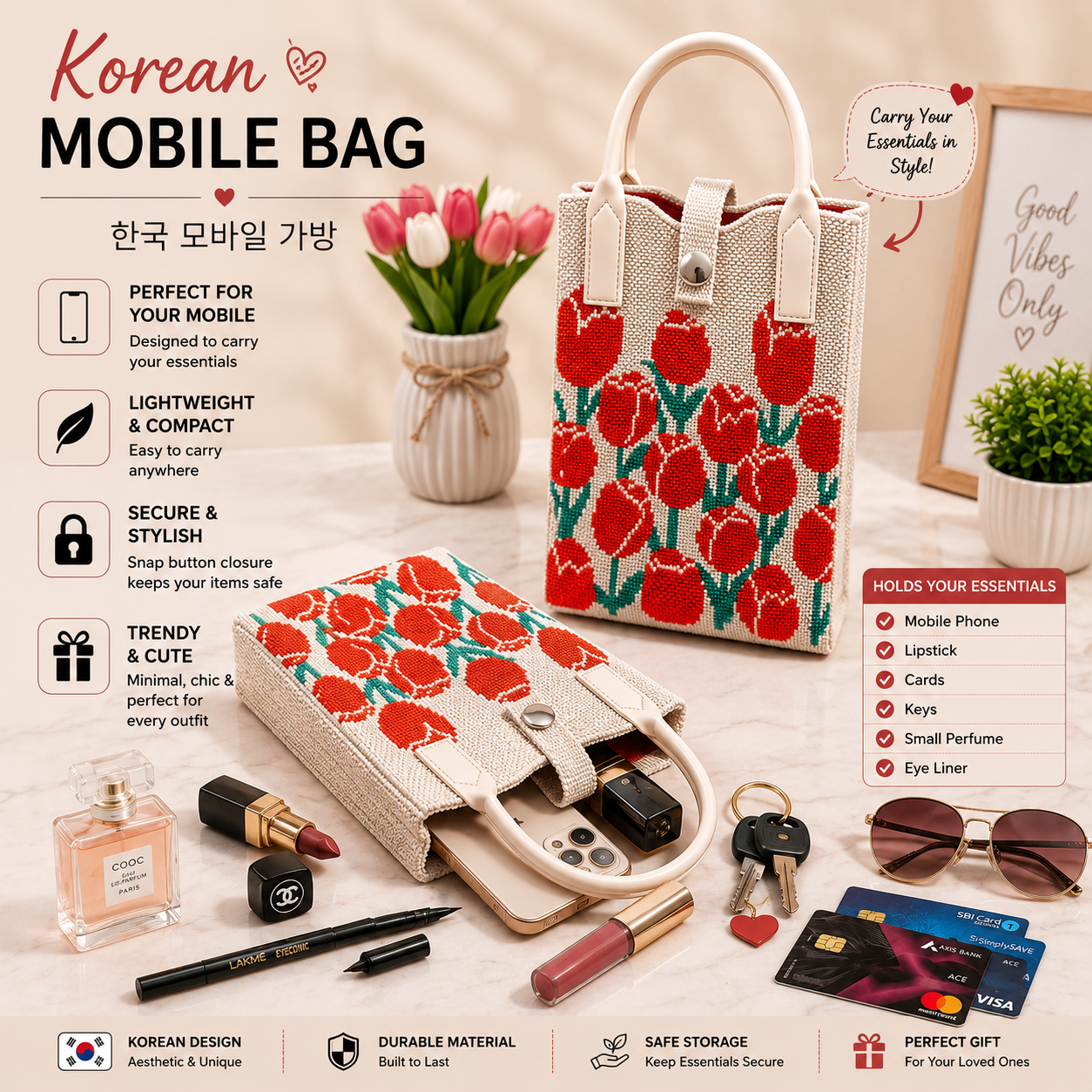 Crossbody Mobile Sling Bag for Women – Cute Utility Bag for Girls & Women, Stylish Phone Pouch with Strap & Silicone Handle, Keychain, Coin, Cosmetics Purse