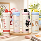 Korean-Inspired Character Water Bottle with Carry Strap | Reusable Printed Drinking Bottle for Everyday Use, School, Office & Travel - 600ml