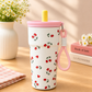 Cute Stainless Steel Water Bottle with Straw Lid & Carry Strap | Reusable Drinking Bottle for Kids, Girls & Adults | Multiple Designs