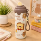 Cute Cartoon Water Bottle with Carrying Strap & Stylish Lid | Reusable Drinking Bottle for All Ages | School, Office, Travel & Daily Use