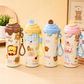 Cute Cartoon Water Bottle with Carrying Strap & Stylish Lid | Reusable Drinking Bottle for All Ages | School, Office, Travel & Daily Use