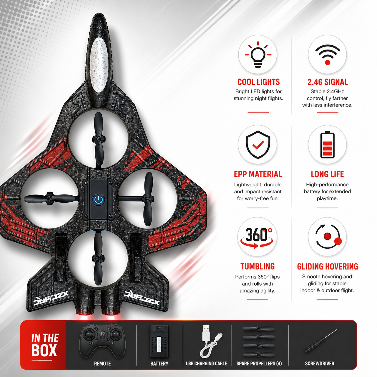 RC Jet Airplane for Kids & Adults with Remote Control, 2.4GHz High Speed RC Plane Toy with LED Lights, Easy to Fly Remote Control Jet Plane for Boys Girls Outdoor Flying Toy