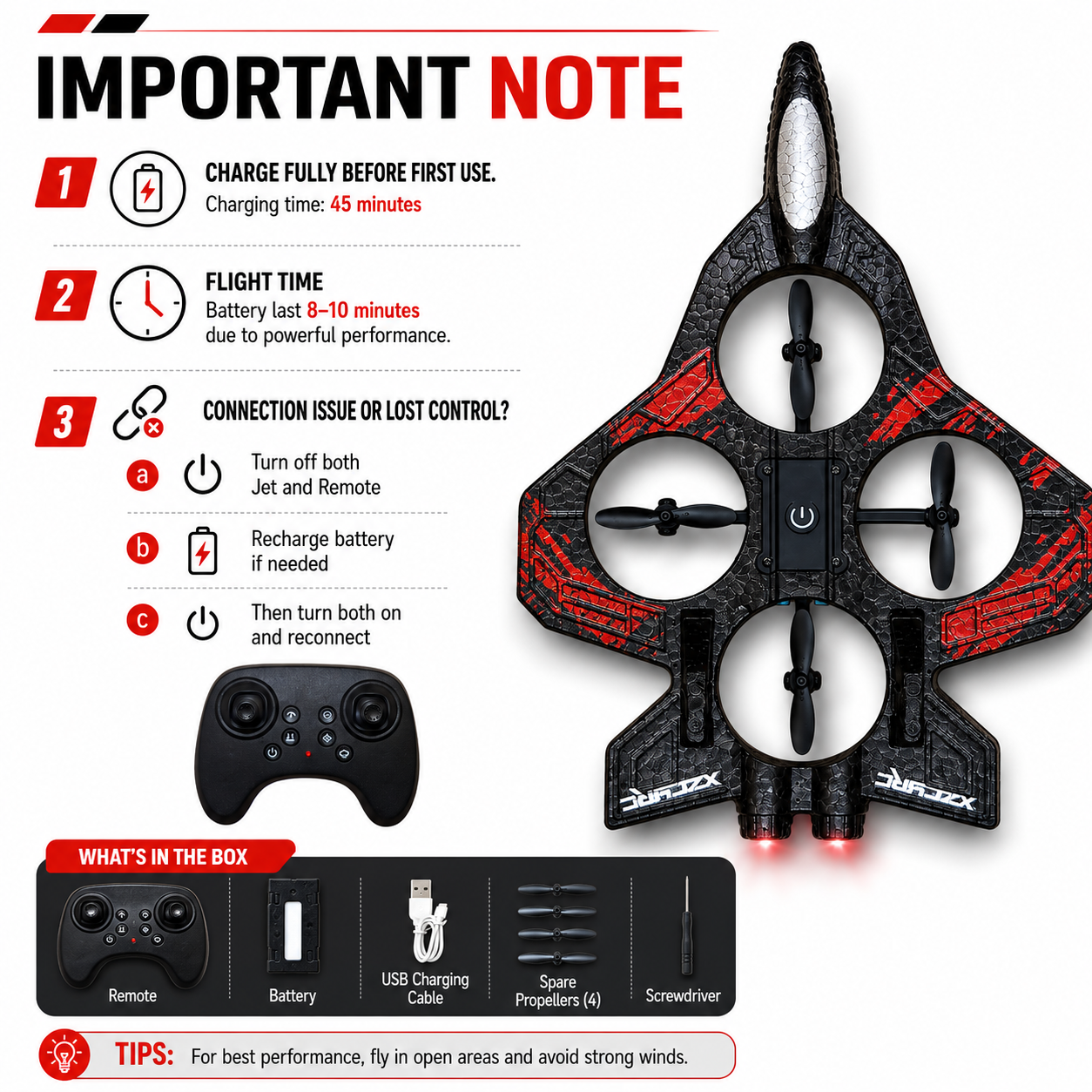 RC Jet Airplane for Kids & Adults with Remote Control, 2.4GHz High Speed RC Plane Toy with LED Lights, Easy to Fly Remote Control Jet Plane for Boys Girls Outdoor Flying Toy