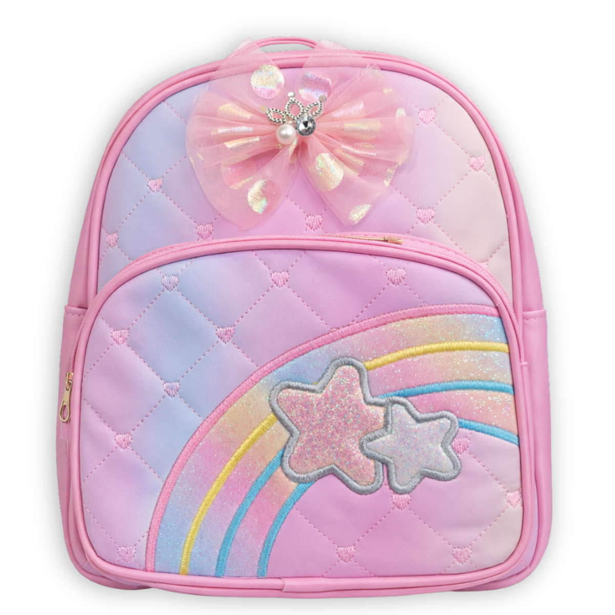 Kids Girls Backpack with Rainbow & Star Design, Quilted School Bag for Girls
